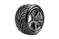 Louise R/C T-Rocket 1/8 Off-Road Truggy Tires 0" Offset 17mm Hex Mounted Black Chrome Spoke Rim Pair