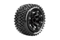 Louise R/C ST-Uphill 1/16 Stadium Truck Tires 12mm Hex Soft Mounted Black Spoke Rim Pair