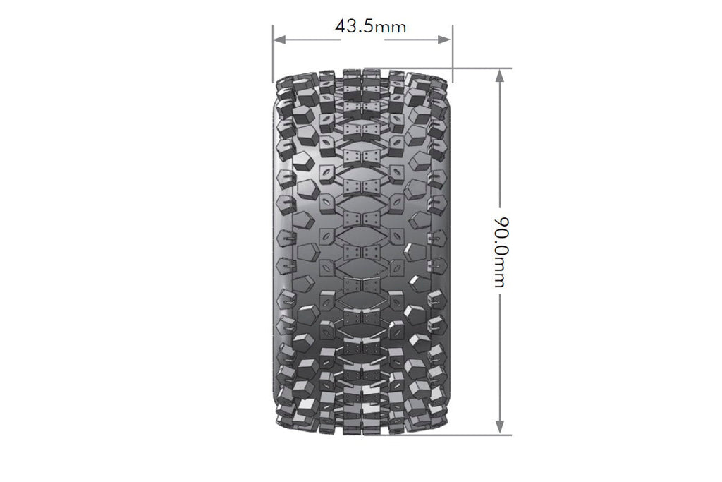 Louise R/C ST-Uphill 1/16 Stadium Truck Tires 12mm Hex Soft Mounted Black Spoke Rim Pair