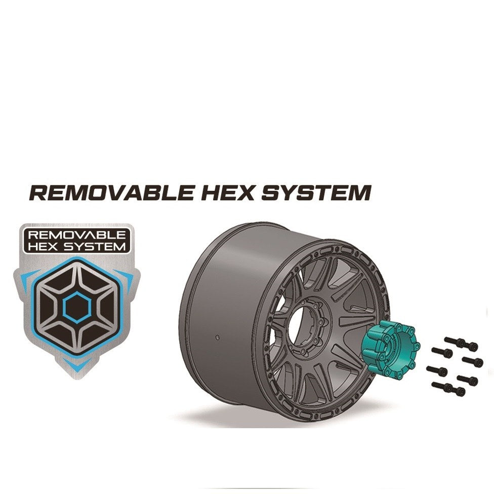 Louise R/C MT-Cyclone Speed 1/8 Monster Truck Belted Tires Mounted Low Profile 17mm Hex 0" & 1/2" Offset Pair