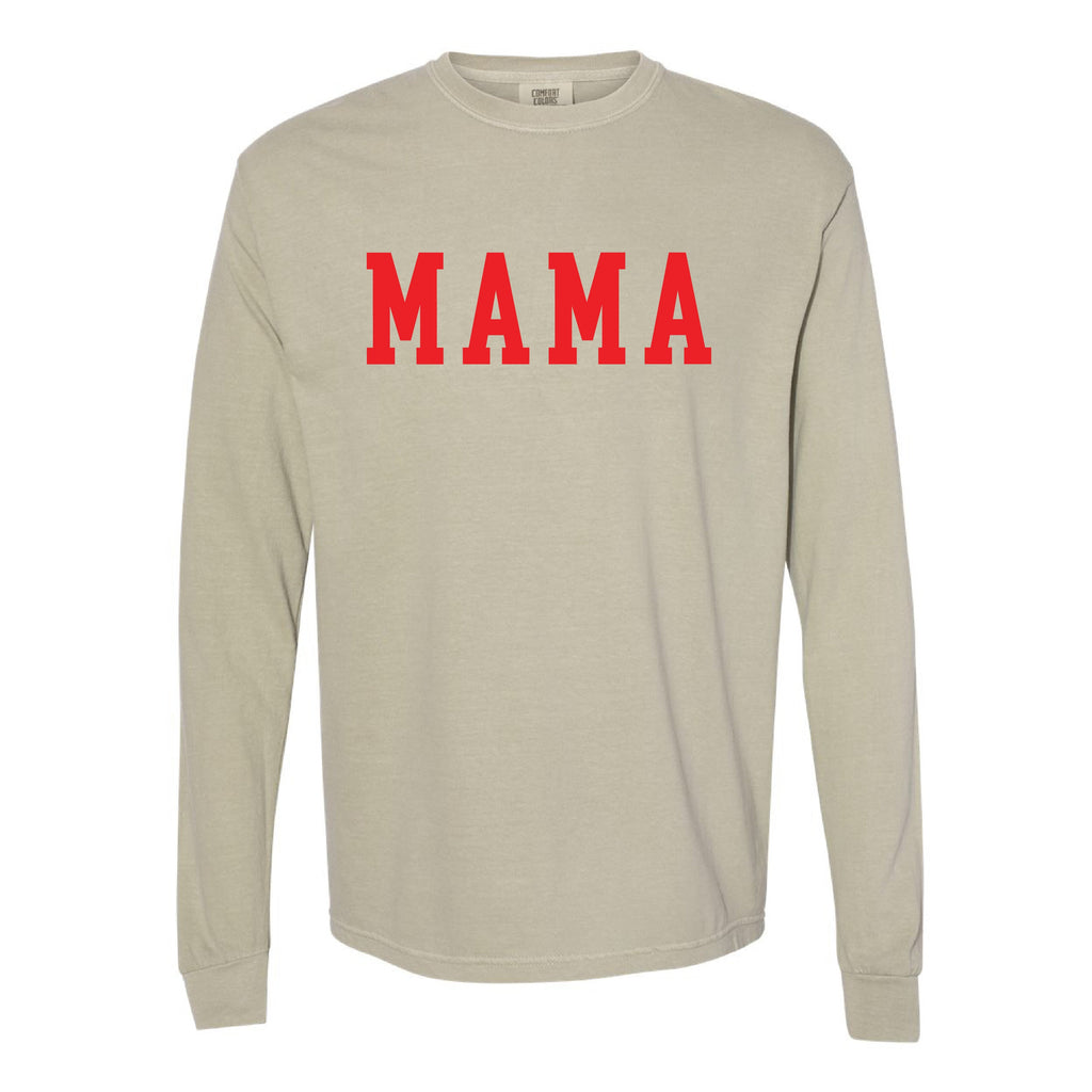 Mama - Varsity - Long Sleeve Comfort Colors Tee