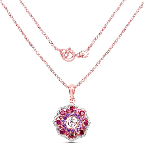 14K Rose Gold Plated 2.30 Carat Genuine Morganite, Rhodolite & Amethyst .925 Sterling Silver Pendant