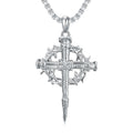 Lattd Nail Cross Necklace 925 Sterling Silver Crown of Thorn Nail Cross Pendant Christian Jewelry Gift for Men Women (01-Nail Cross & Crown 01- Silver)