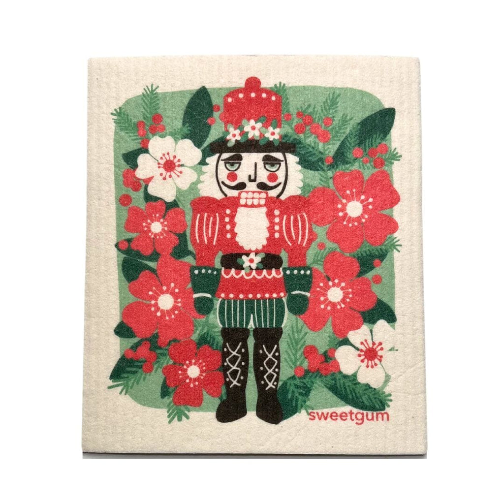 Red & Green Nutcracker with Christmas Flowers