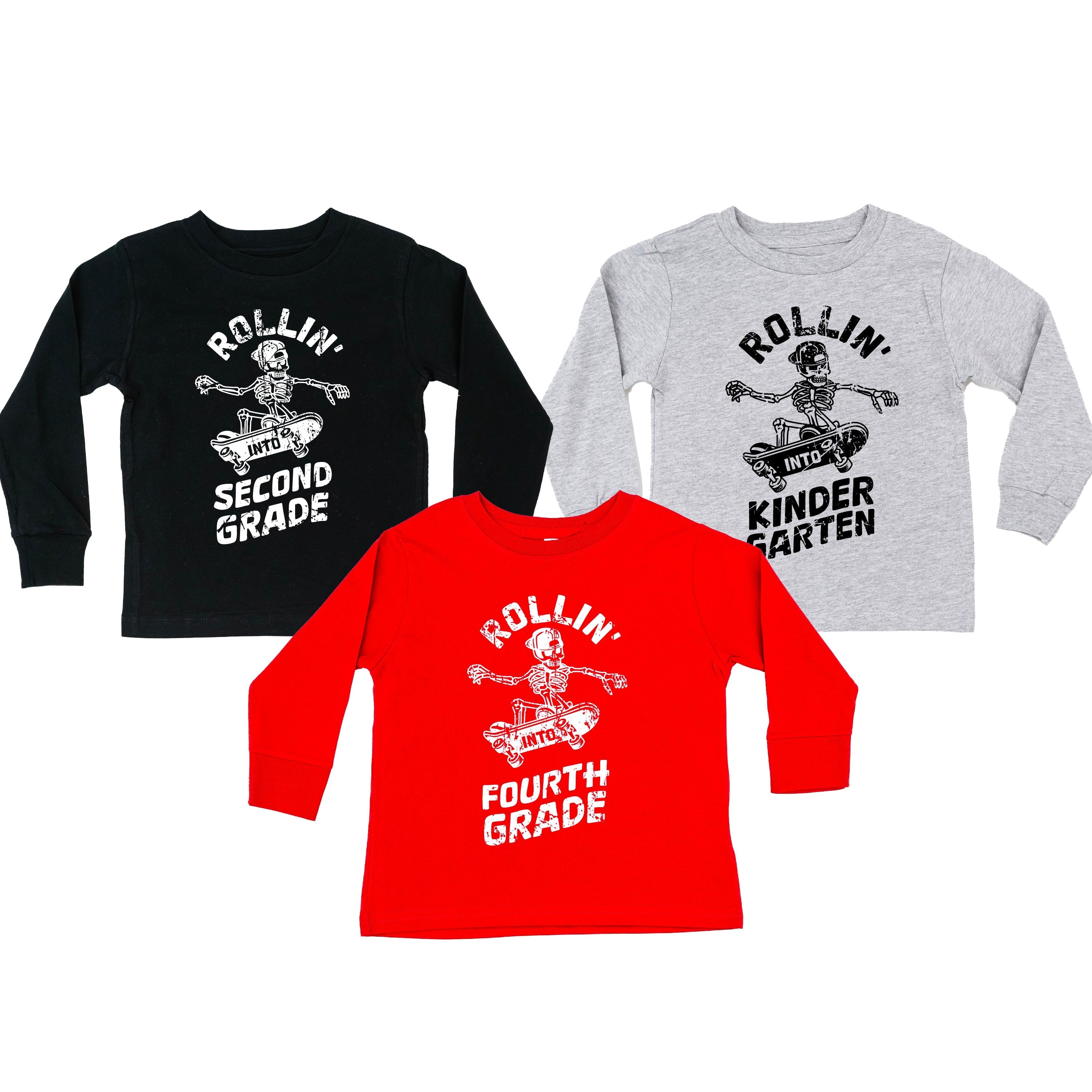 Skateboarding Skelly - Rollin' Into (Choose Your Grade) - Child Long Sleeve Tee