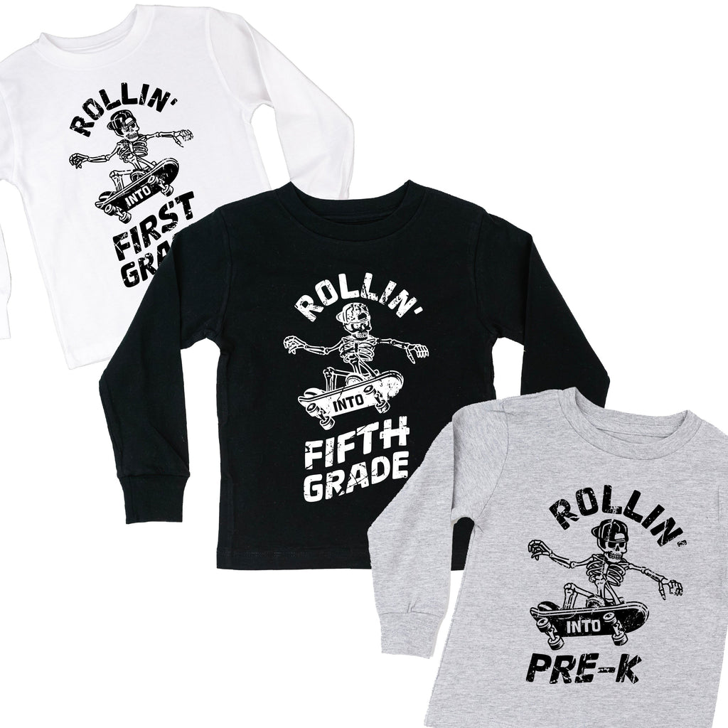 Skateboarding Skelly - Rollin' Into (Choose Your Grade) - Child Long Sleeve Tee