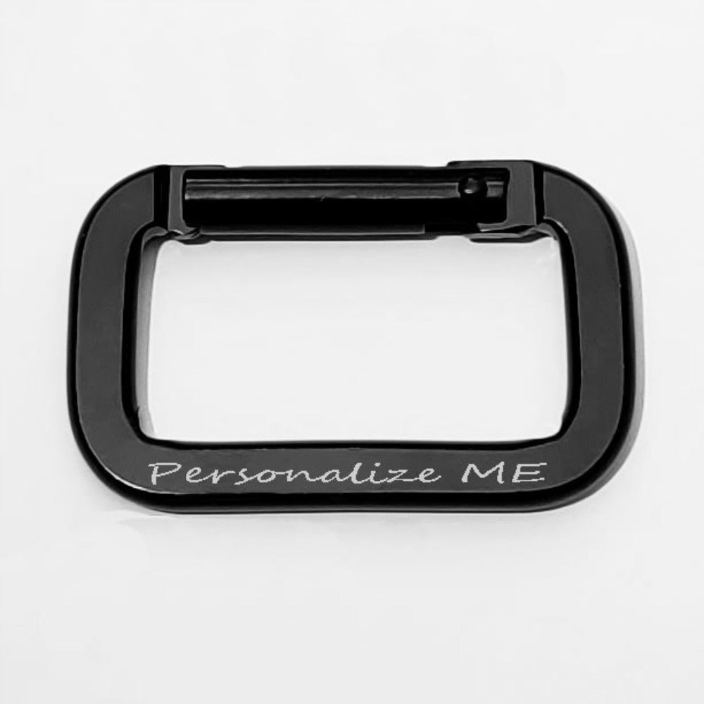 Engraved Black Carabiner Keychain Ring Square Shaped