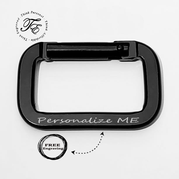 Engraved Black Carabiner Keychain Ring Square Shaped