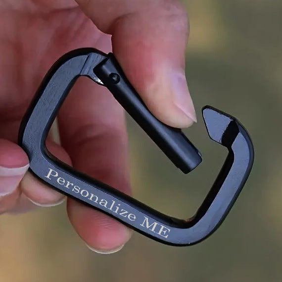 Engraved Black Carabiner Keychain Ring Square Shaped