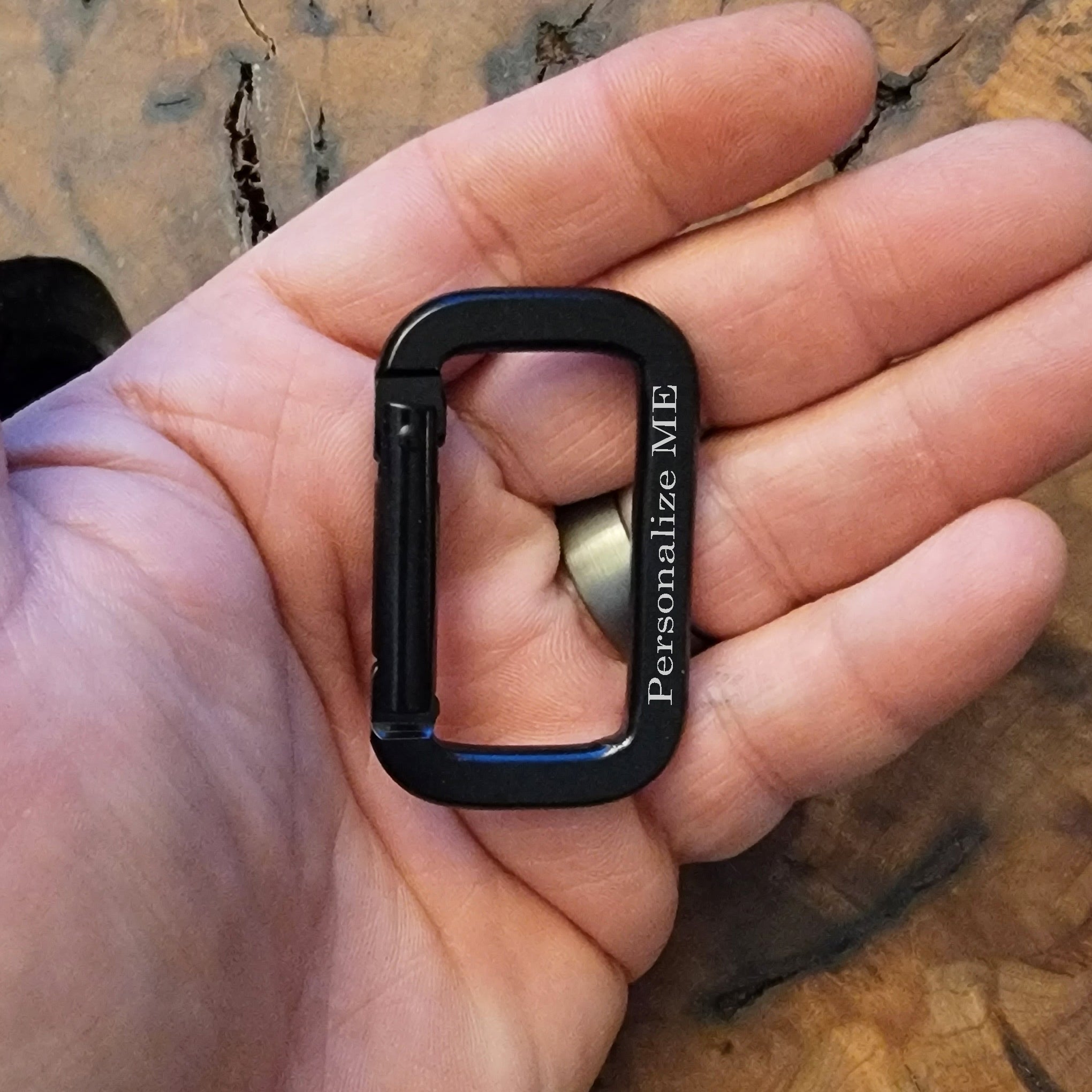 Engraved Black Carabiner Keychain Ring Square Shaped