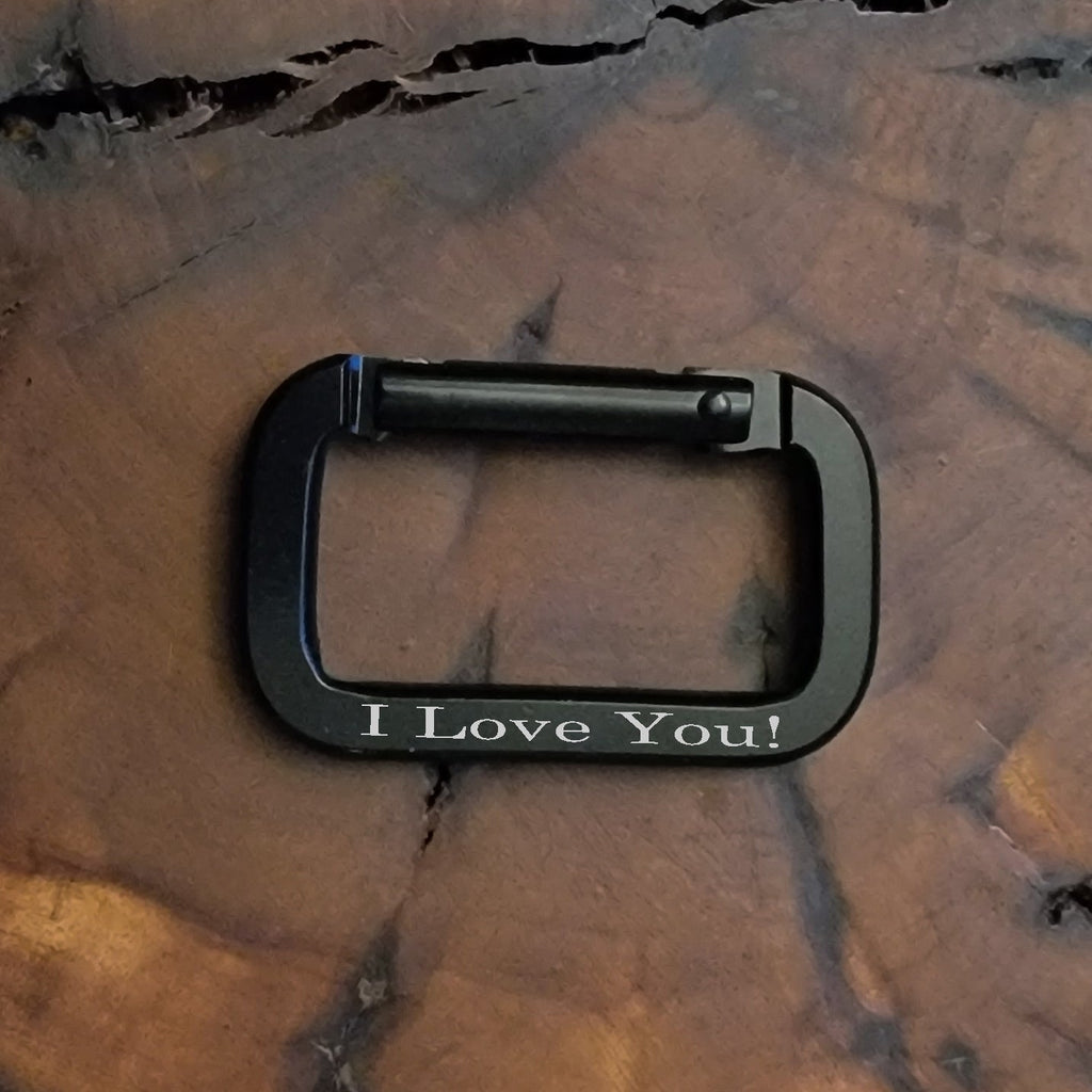 Engraved Black Carabiner Keychain Ring Square Shaped