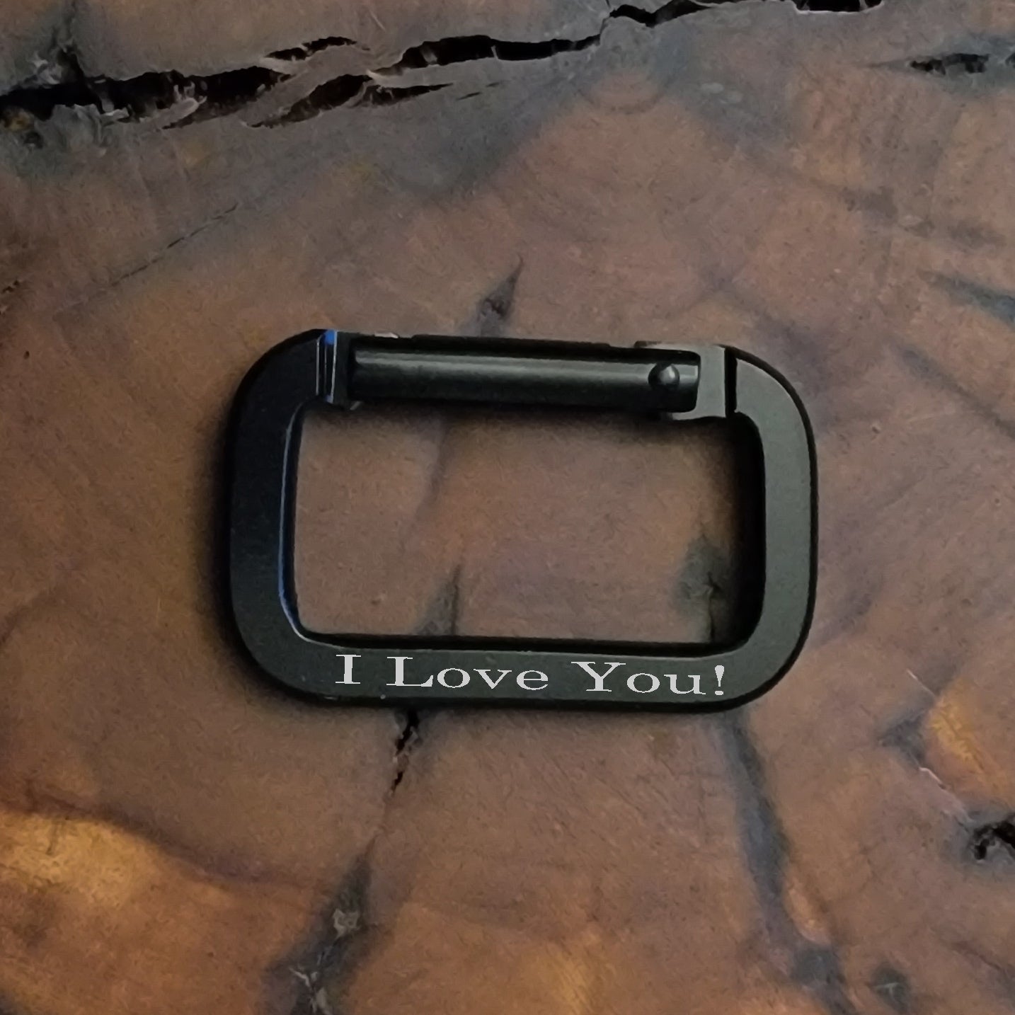 Engraved Black Carabiner Keychain Ring Square Shaped