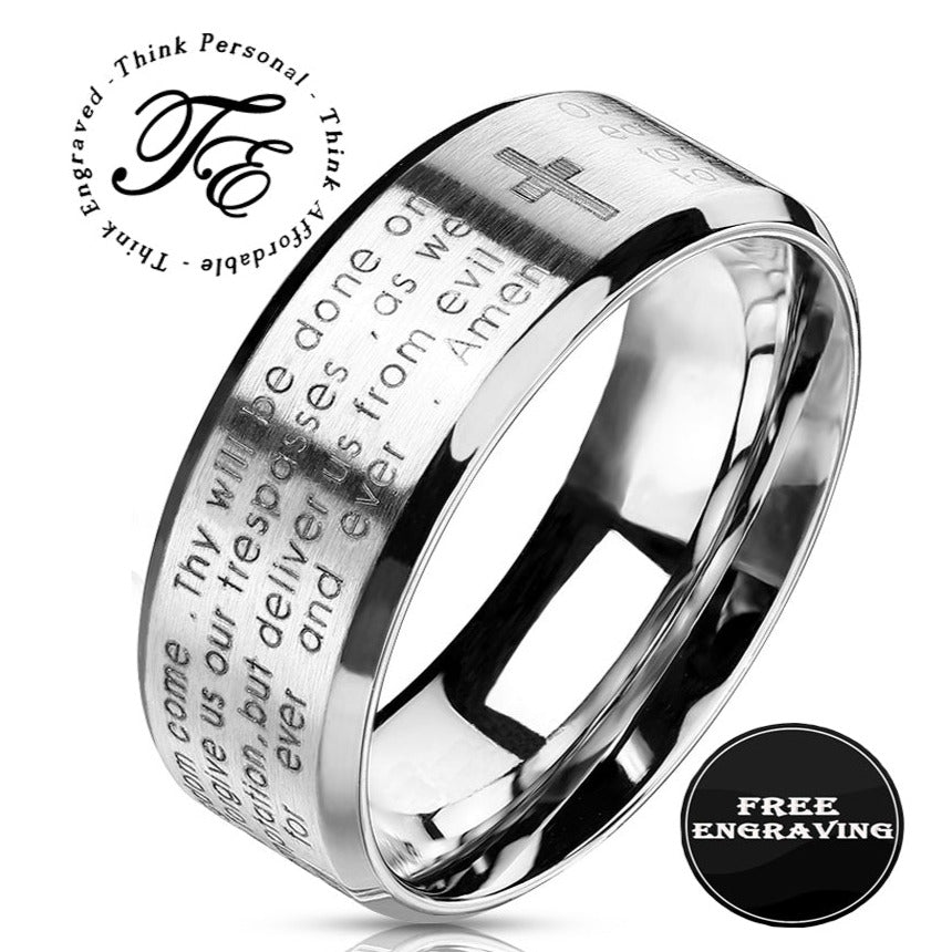 Personalized The Lord's Prayer Purity Ring Christian Cross Prayer Ring