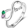 Custom Engraved 2 Stone LOVE Infinity Knot Promise Ring or Mother's Ring Sterling Silver
