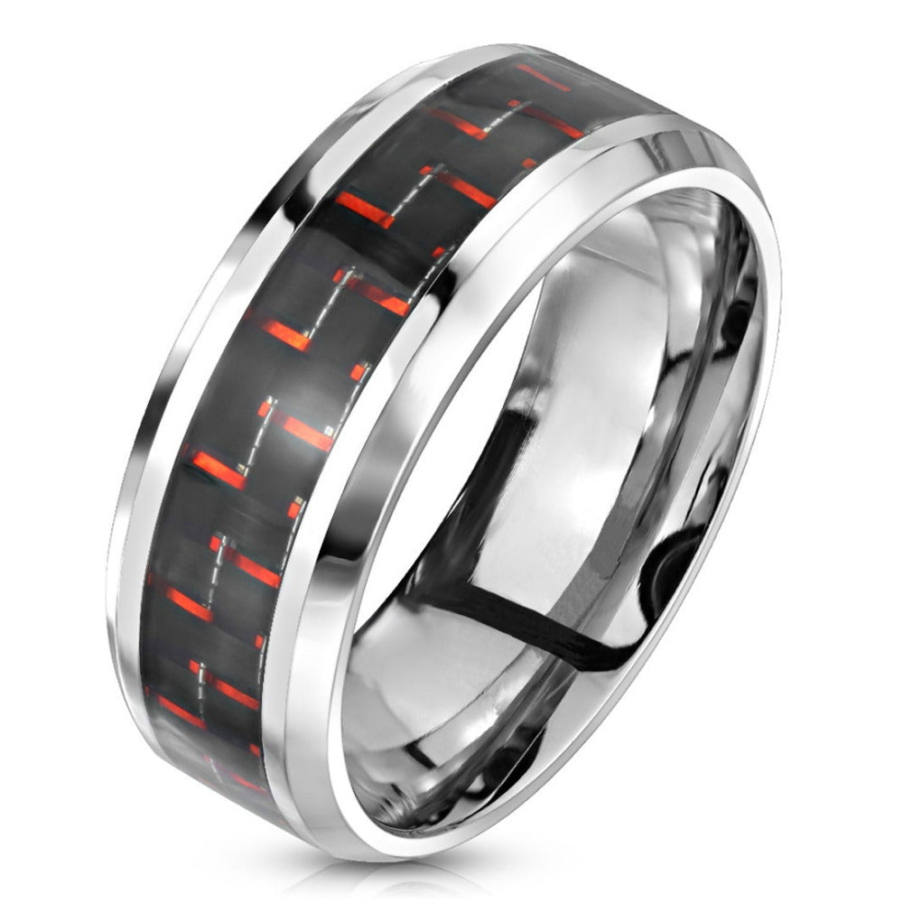 Personalized Women's Promise Ring - Carbon Fiber Inlay Stainless Steel