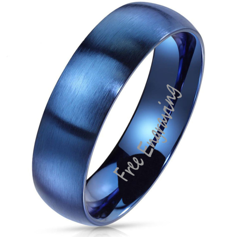Engraved Men's Matte Blue Promise Ring - Engraved Promise Ring