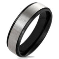 Personalized Women's Promise Ring - Beveled Black and Brushed Stainless Steel