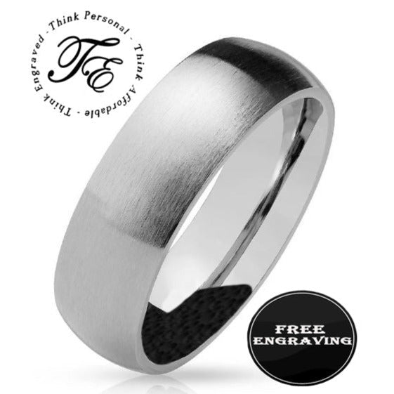 Personalized Women's Promise Ring - Brushed Steel Dome Stainless Steel