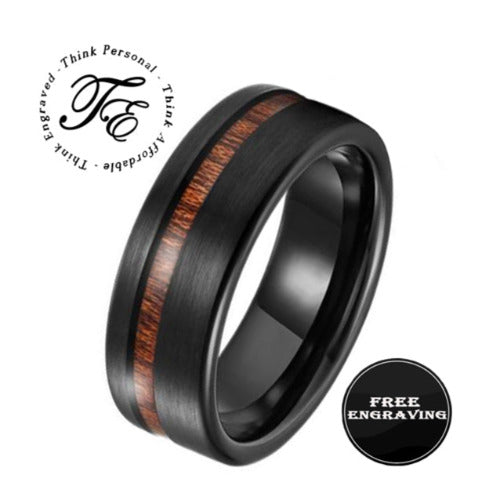 Men's Personalized Black Promise Ring With Koa Wood Inlay