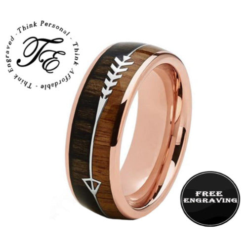Mens Personalized Rose Gold Promise Ring African Wood and Koa Wood