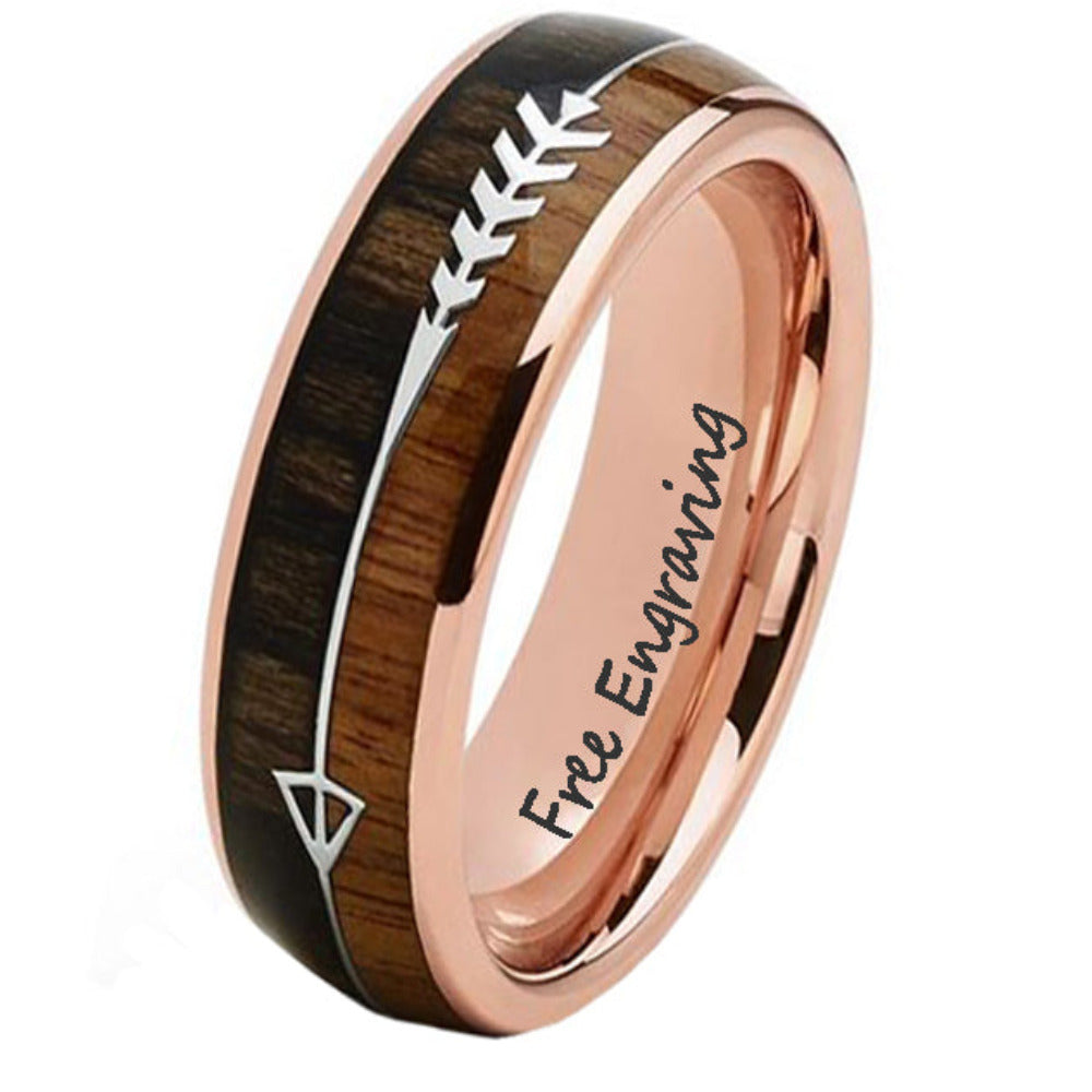 Mens Personalized Rose Gold Promise Ring African Wood and Koa Wood