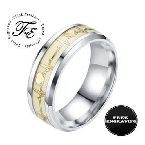 Personalized Men's Heart Beat Promise Ring - Glowing Heartbeat