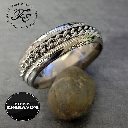 Personalized Men's Promise Ring - Silver Chain Spinner Stainless Steel