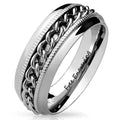 Personalized Men's Promise Ring - Silver Chain Spinner Stainless Steel