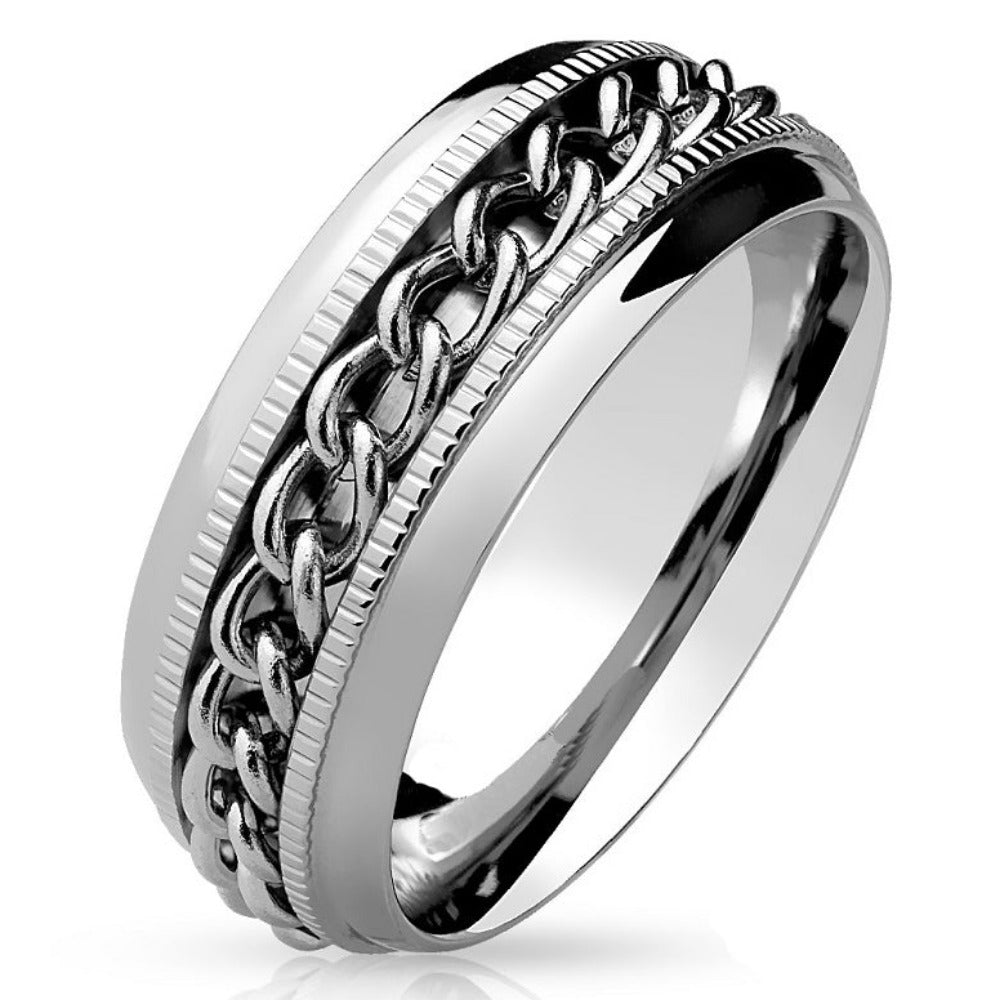 Personalized Women's Promise Ring - Silver Chain Spinner Stainless Steel