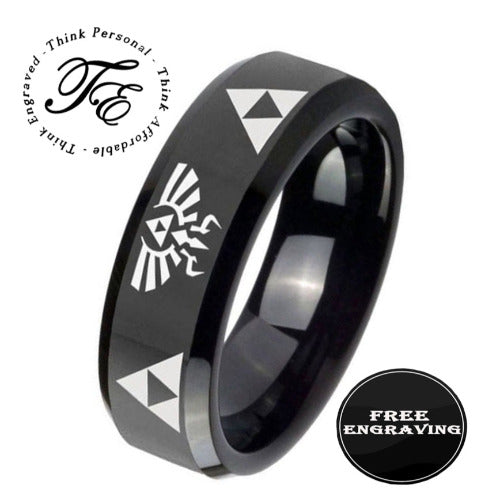 Personalized Engraved Men's Black Zelda Tri Force Promise Ring
