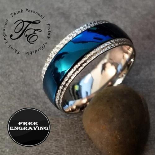 Custom Engraved Men's Blue Promise Ring - Personalized Promise Ring For Guys