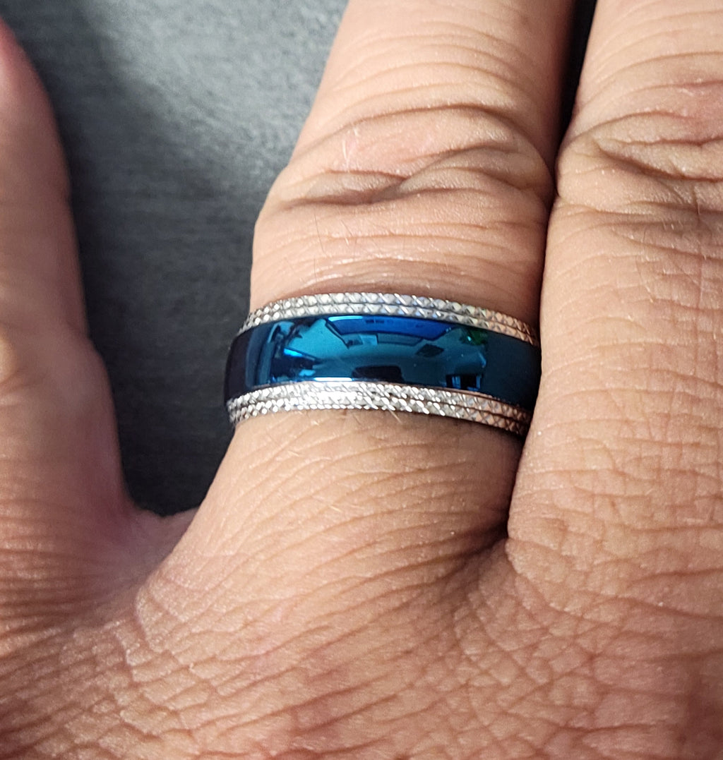 Custom Engraved Men's Blue Promise Ring - Personalized Promise Ring For Guys