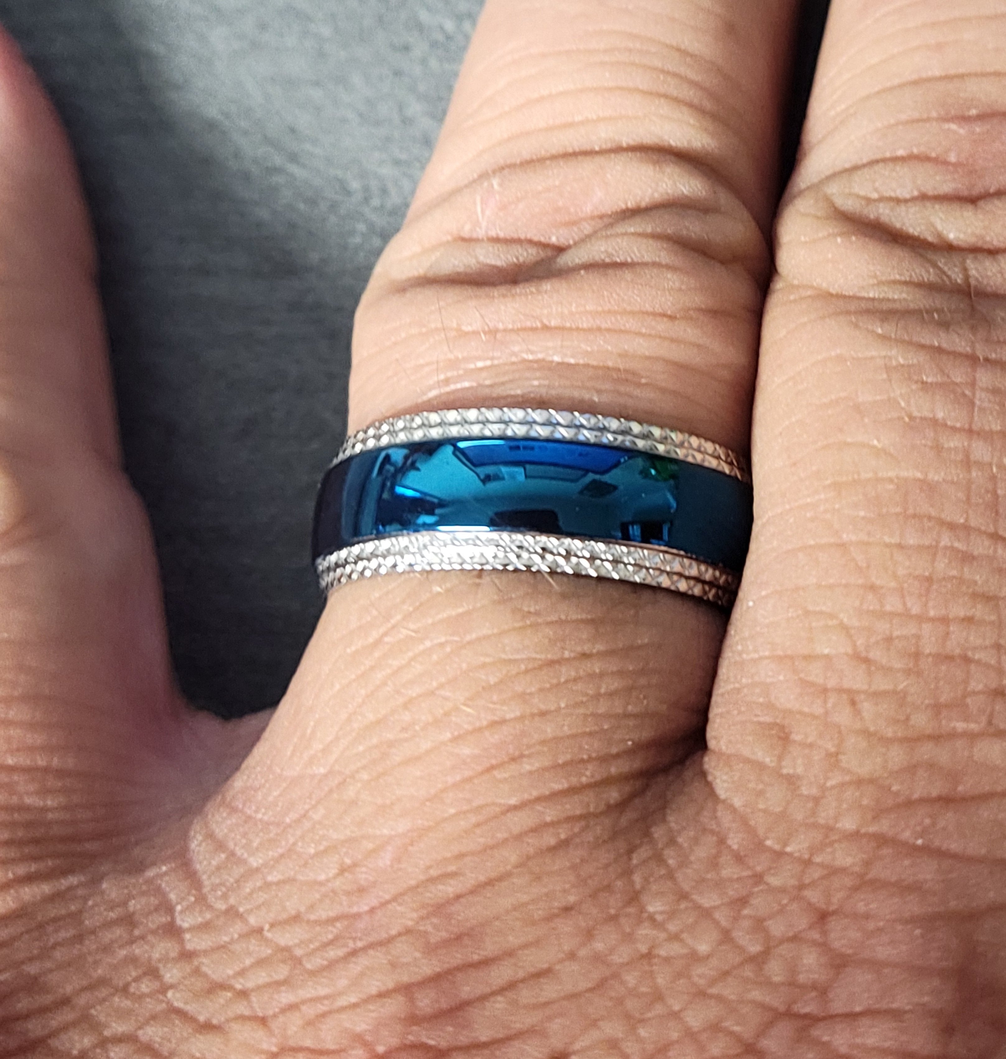 Custom Engraved Men's Blue Promise Ring - Personalized Promise Ring For Guys