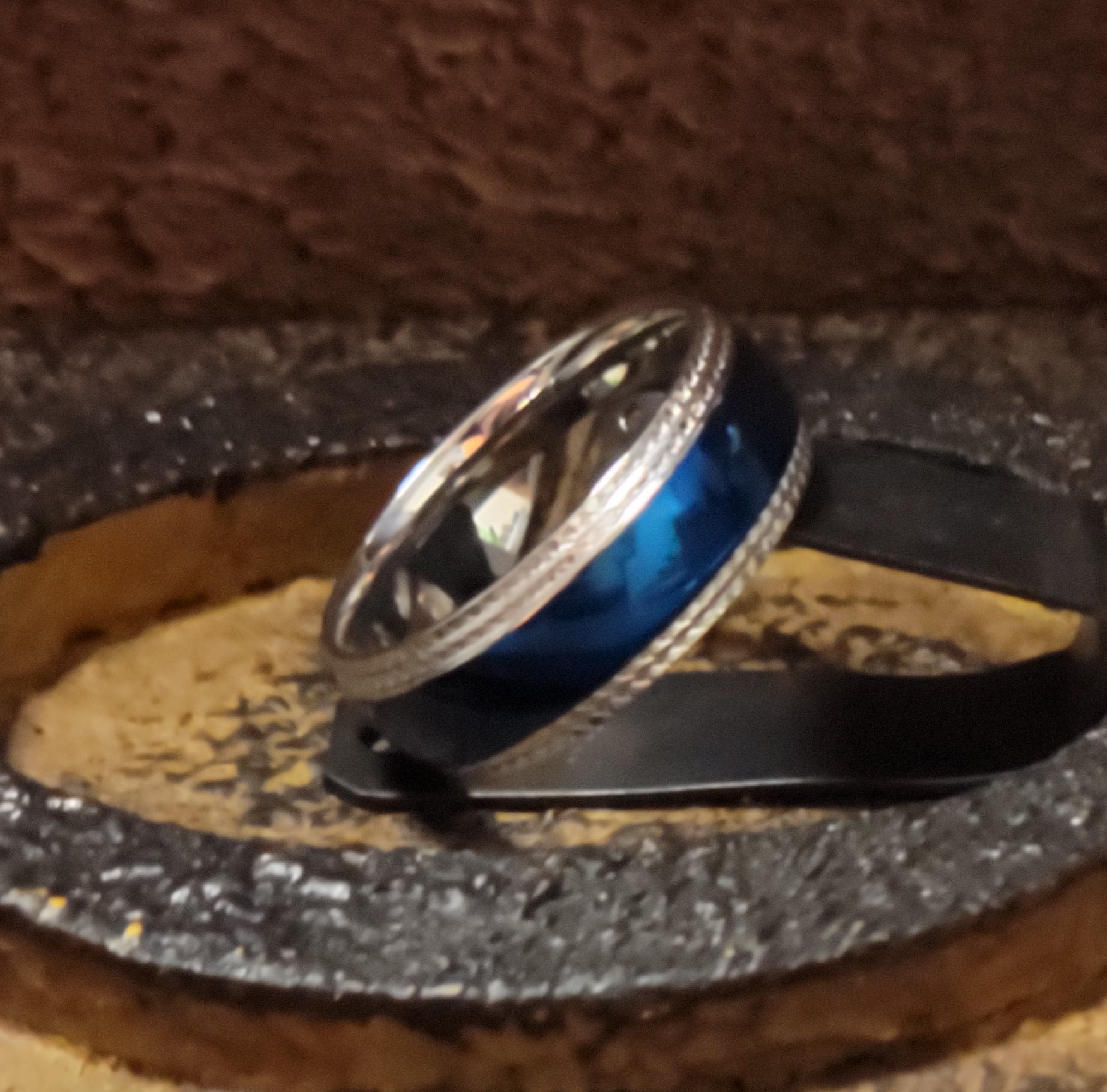Custom Engraved Men's Blue Promise Ring - Personalized Promise Ring For Guys