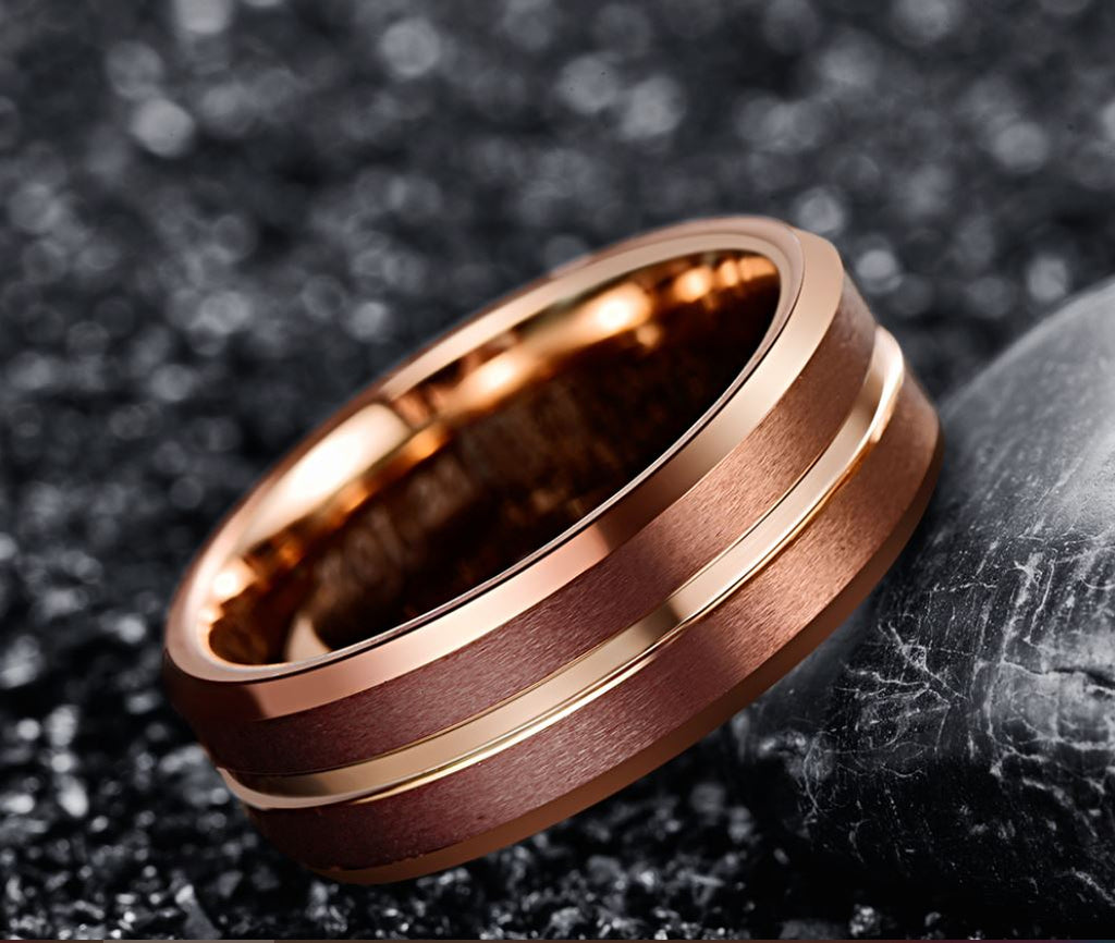 Custom Engraved Men's Brass Copper Tungsten Promise Ring - Personalized Handwriting Ring