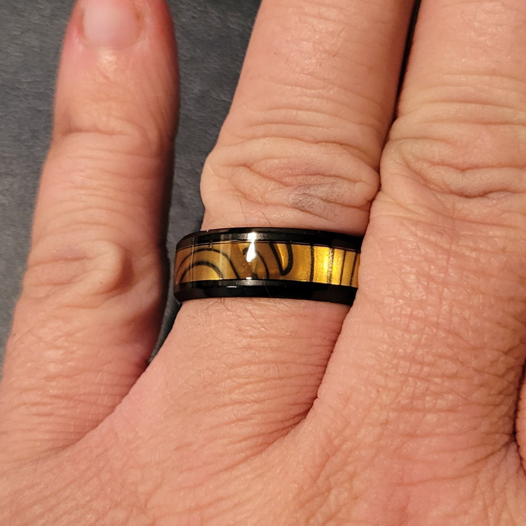 Custom Engraved Men's Tiger's Eye Opal Promise Ring - Guy's Handwriting Promise Ring