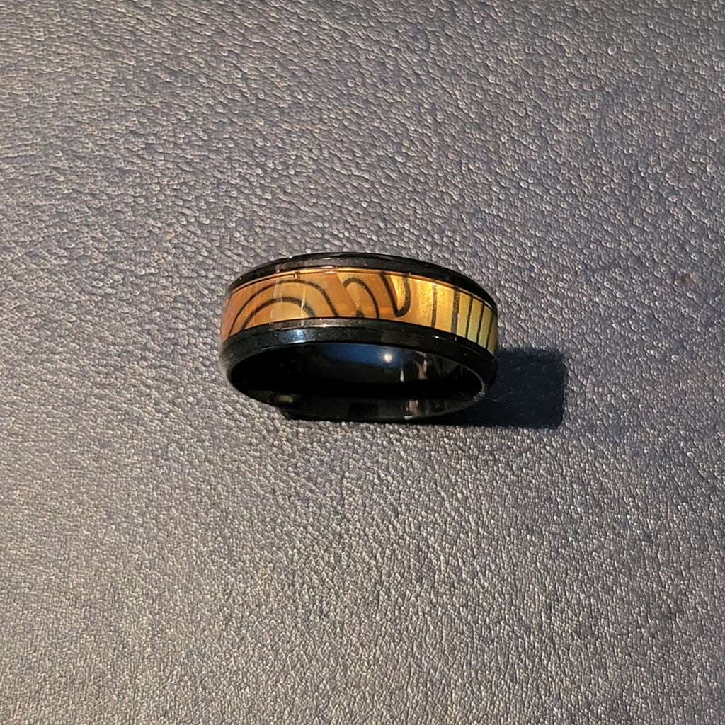 Custom Engraved Men's Tiger's Eye Opal Promise Ring - Guy's Handwriting Promise Ring