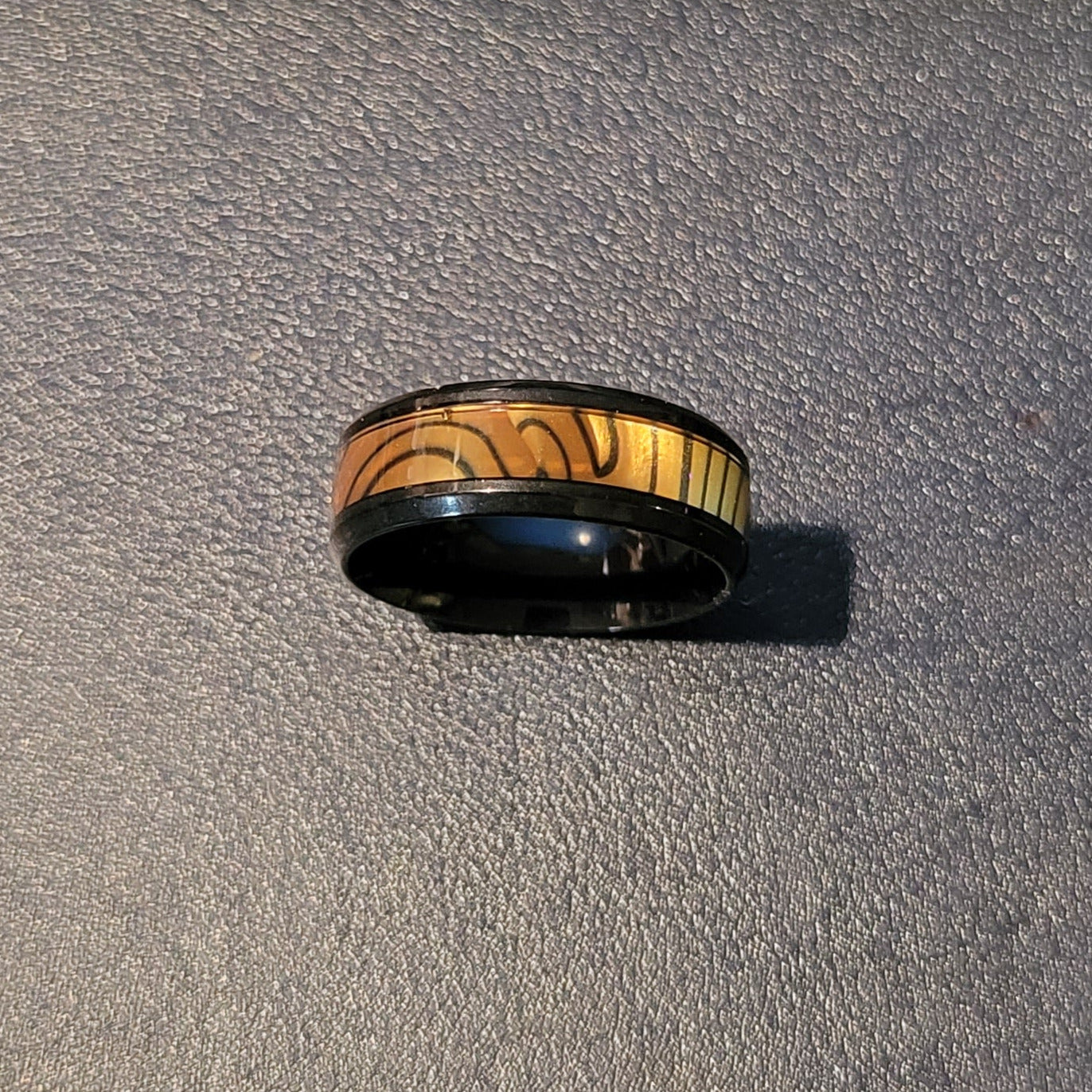 Custom Engraved Men's Tiger's Eye Opal Promise Ring - Guy's Handwriting Promise Ring