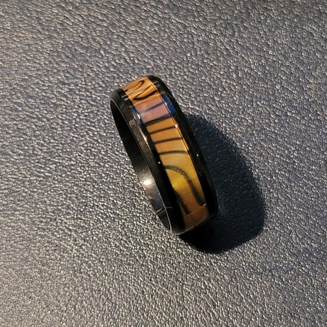 Custom Engraved Men's Tiger's Eye Opal Promise Ring - Guy's Handwriting Promise Ring