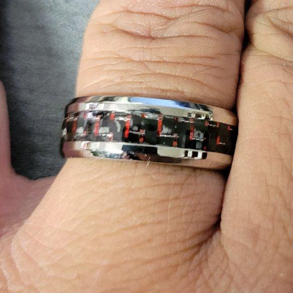 Men's Engraved Red and Black Carbon Fiber Promise Ring - Guy's Personalized Promise Ring