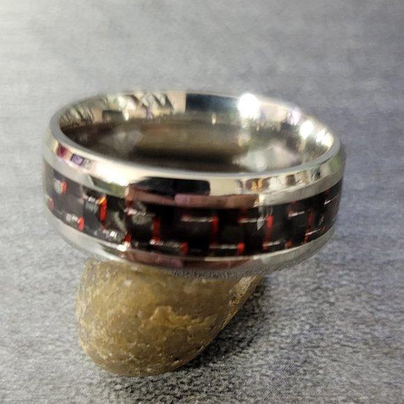 Men's Engraved Red and Black Carbon Fiber Promise Ring - Guy's Personalized Promise Ring