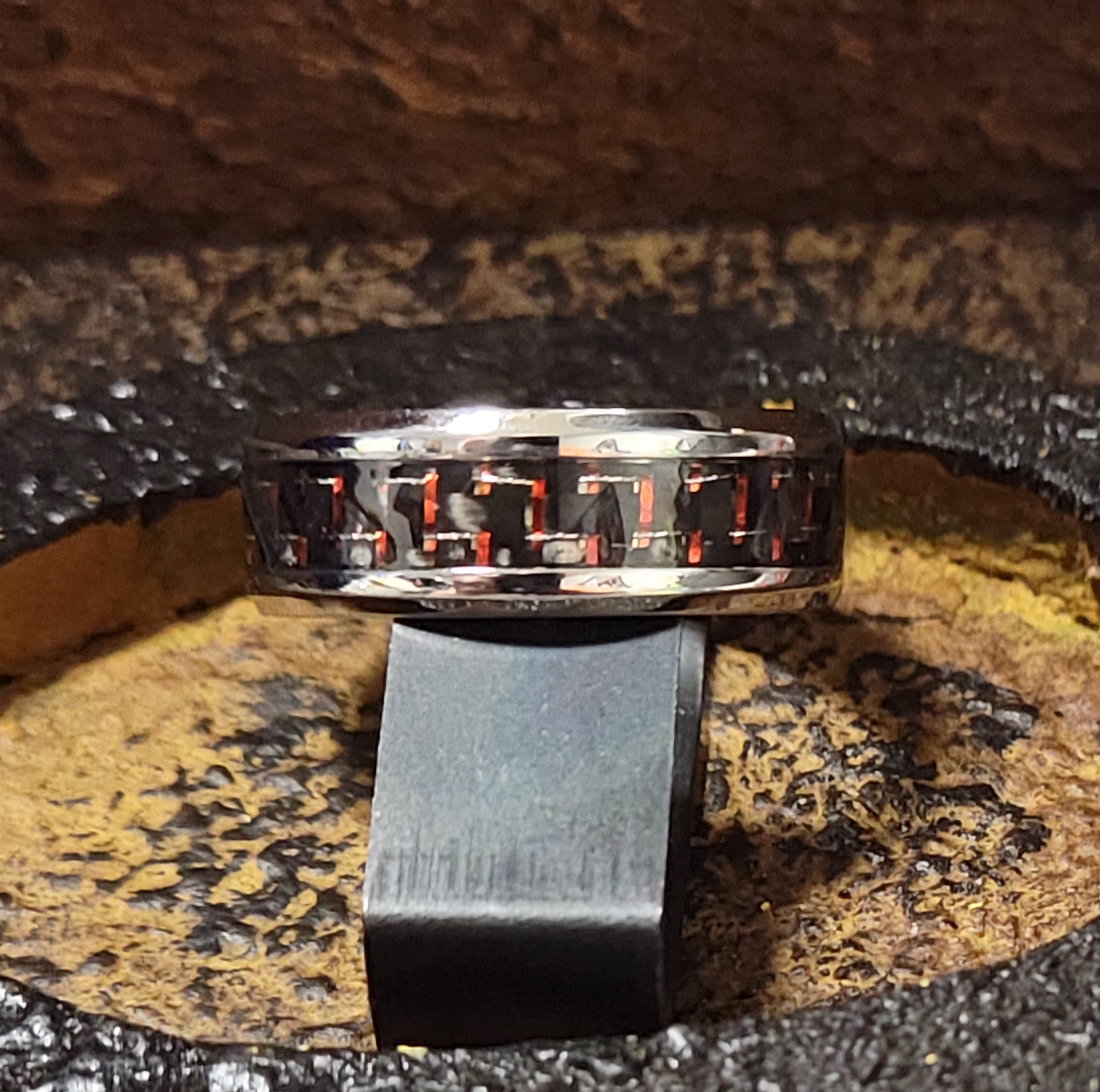 Men's Engraved Red and Black Carbon Fiber Promise Ring - Guy's Personalized Promise Ring