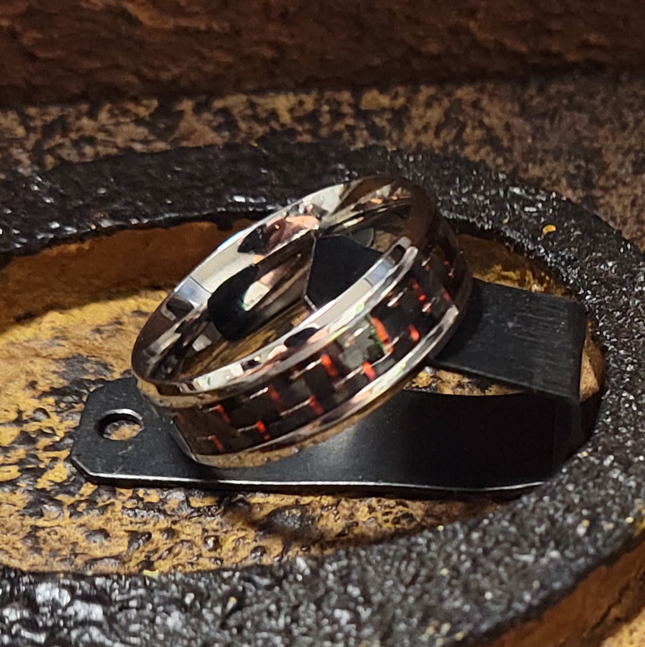 Men's Engraved Red and Black Carbon Fiber Promise Ring - Guy's Personalized Promise Ring