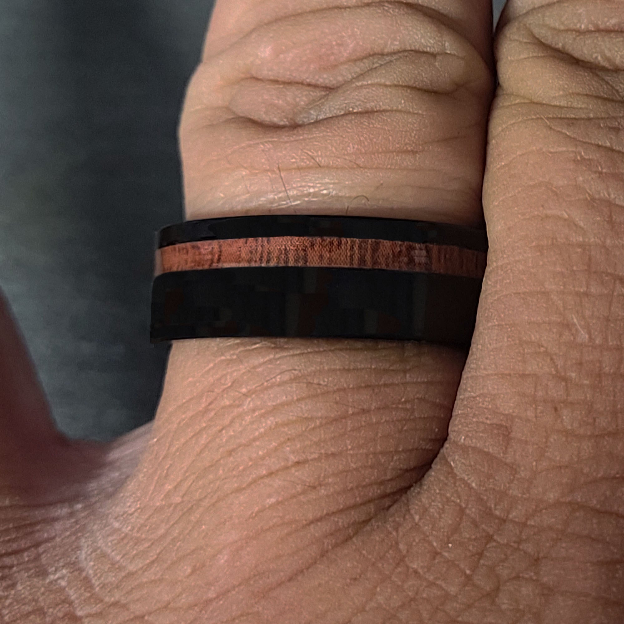 Men's Personalized Black Promise Ring With Koa Wood Inlay