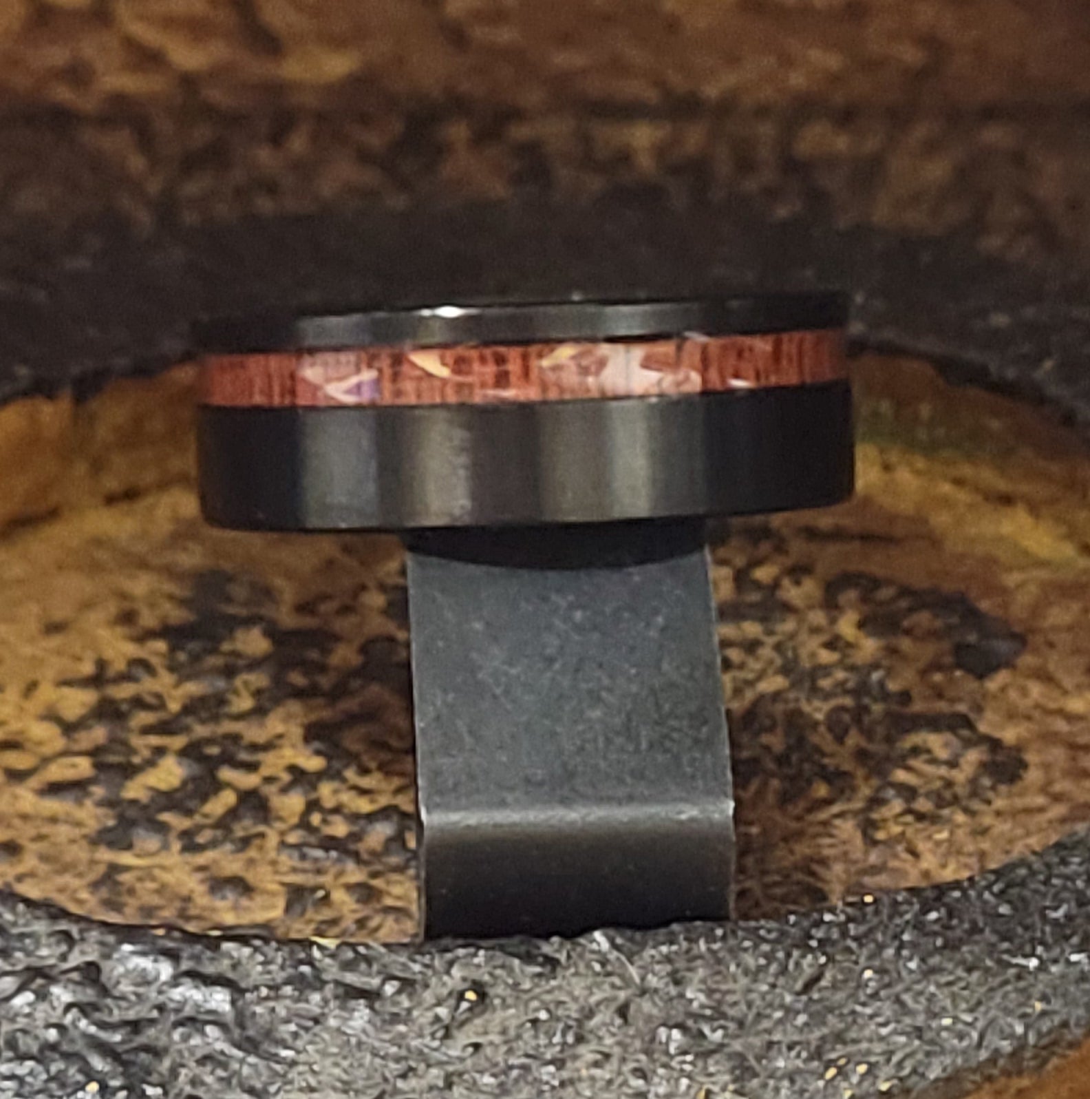 Men's Personalized Black Promise Ring With Koa Wood Inlay