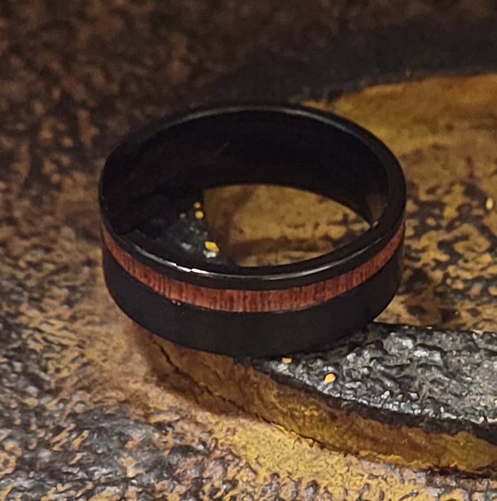 Men's Personalized Black Promise Ring With Koa Wood Inlay