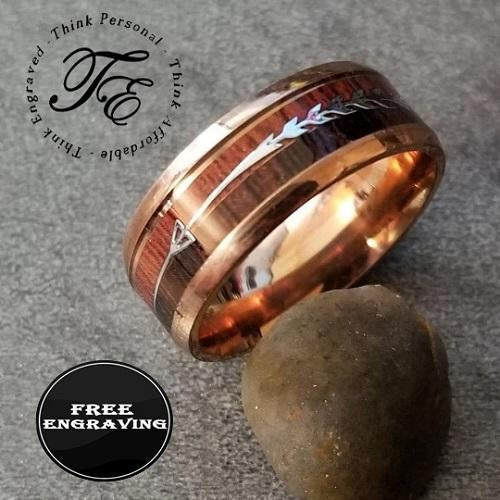 Mens Personalized Rose Gold Promise Ring African Wood and Koa Wood