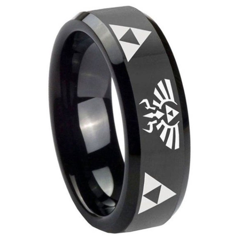 Personalized Engraved Men's Black Zelda Tri Force Promise Ring