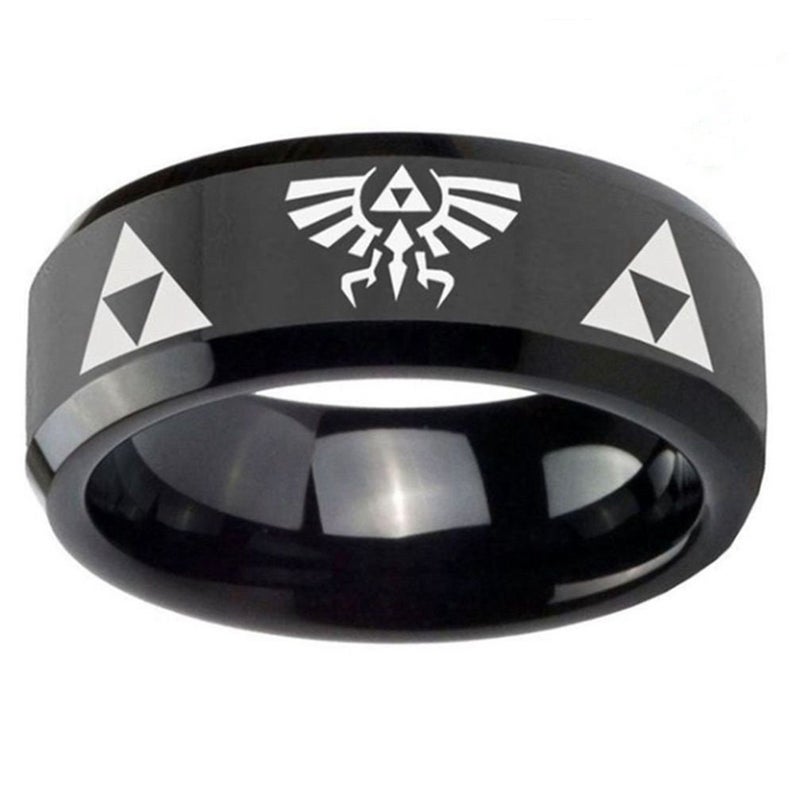 Personalized Engraved Men's Black Zelda Tri Force Promise Ring