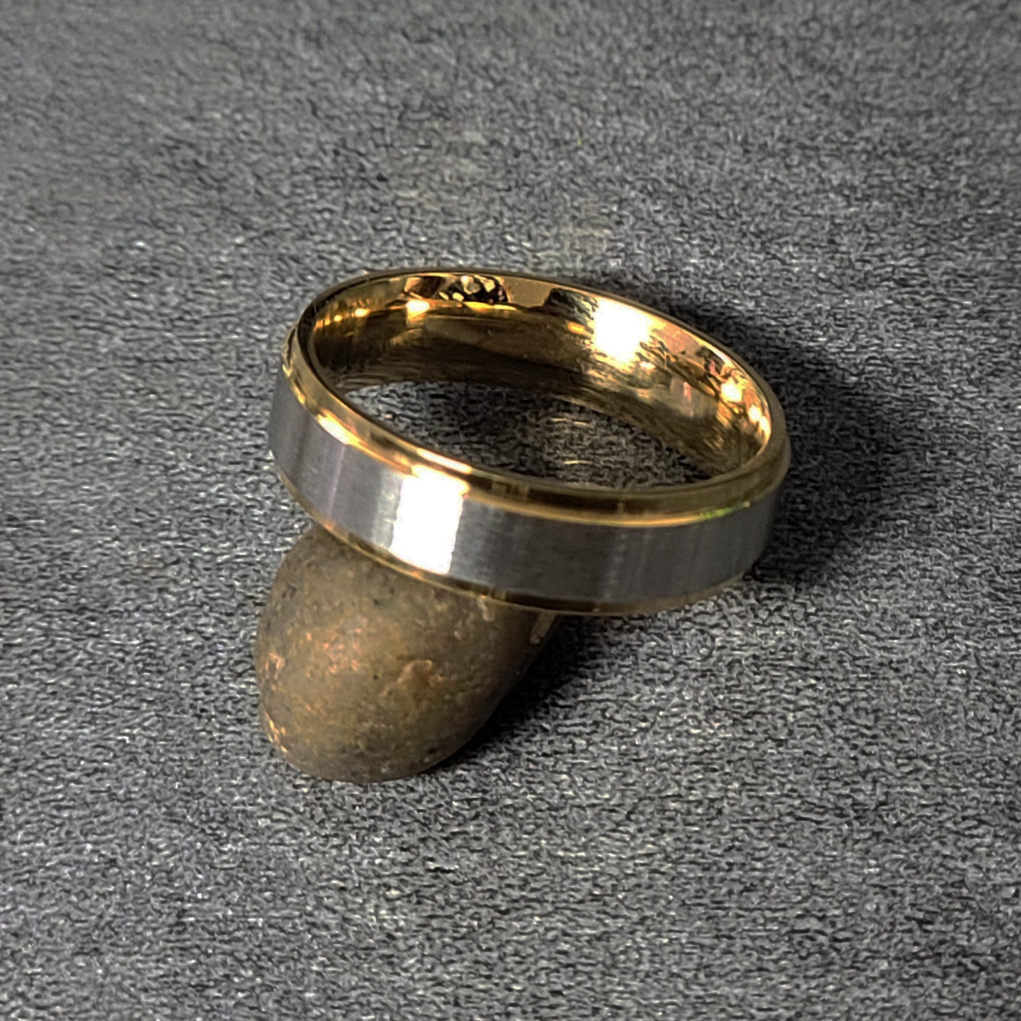 Personalized Engraved Men's Gold and Steel Promise Ring - Engraved Handwriting Ring